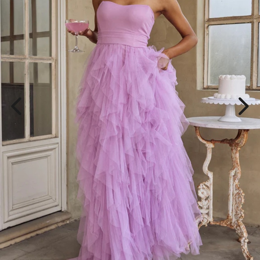 Purple Strapless Tulle Maxi Dress
